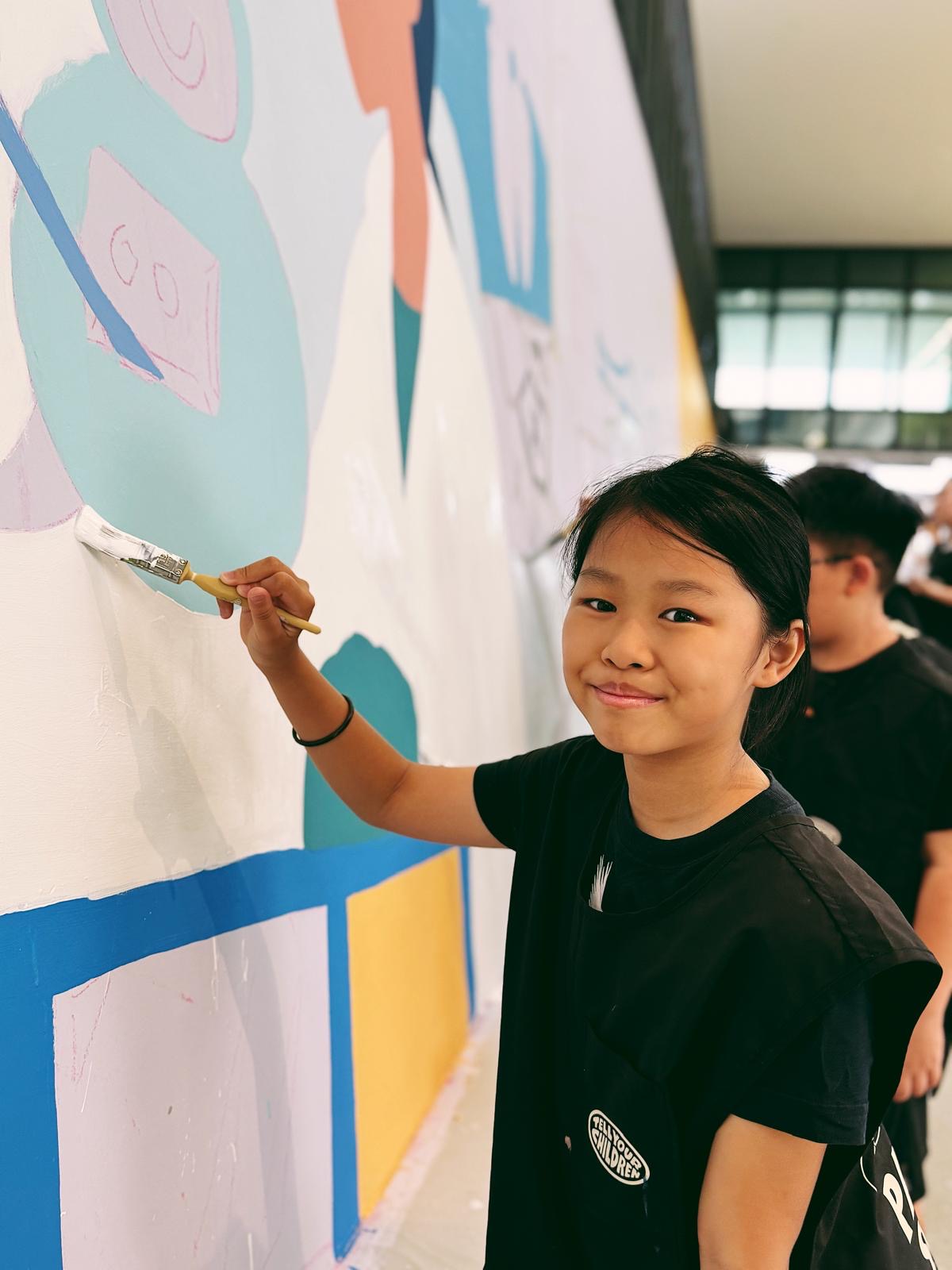 Behind the scenes photo of mural textures up close